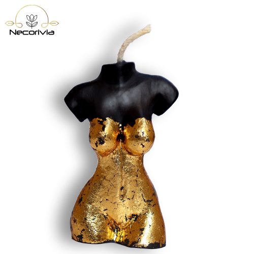 Black female torso candle with gold foil decoration