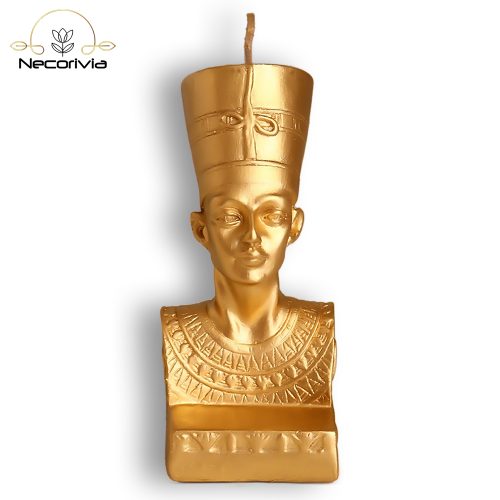 Gold Nefertiti candle bust featuring intricate Egyptian details.