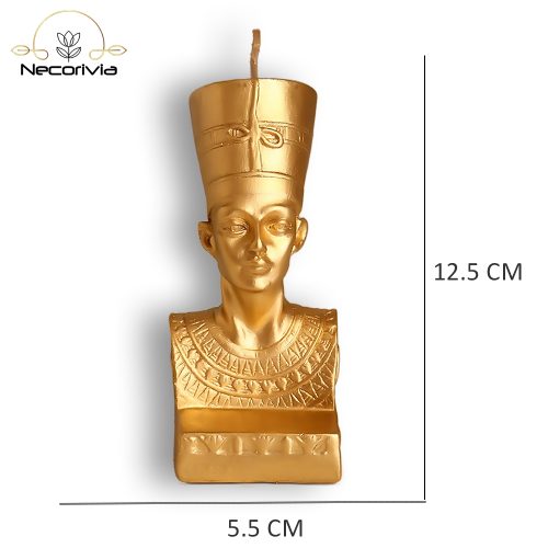 Gold Nefertiti candle bust featuring intricate Egyptian details.