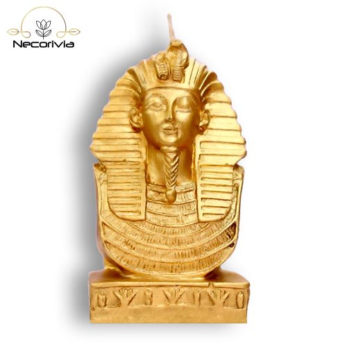 Gold candle bust of Tutankhamun featuring detailed ancient Egyptian craftsmanship.