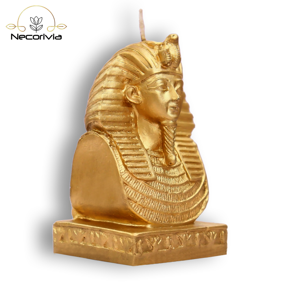 Gold candle bust of Tutankhamun featuring detailed ancient Egyptian craftsmanship.